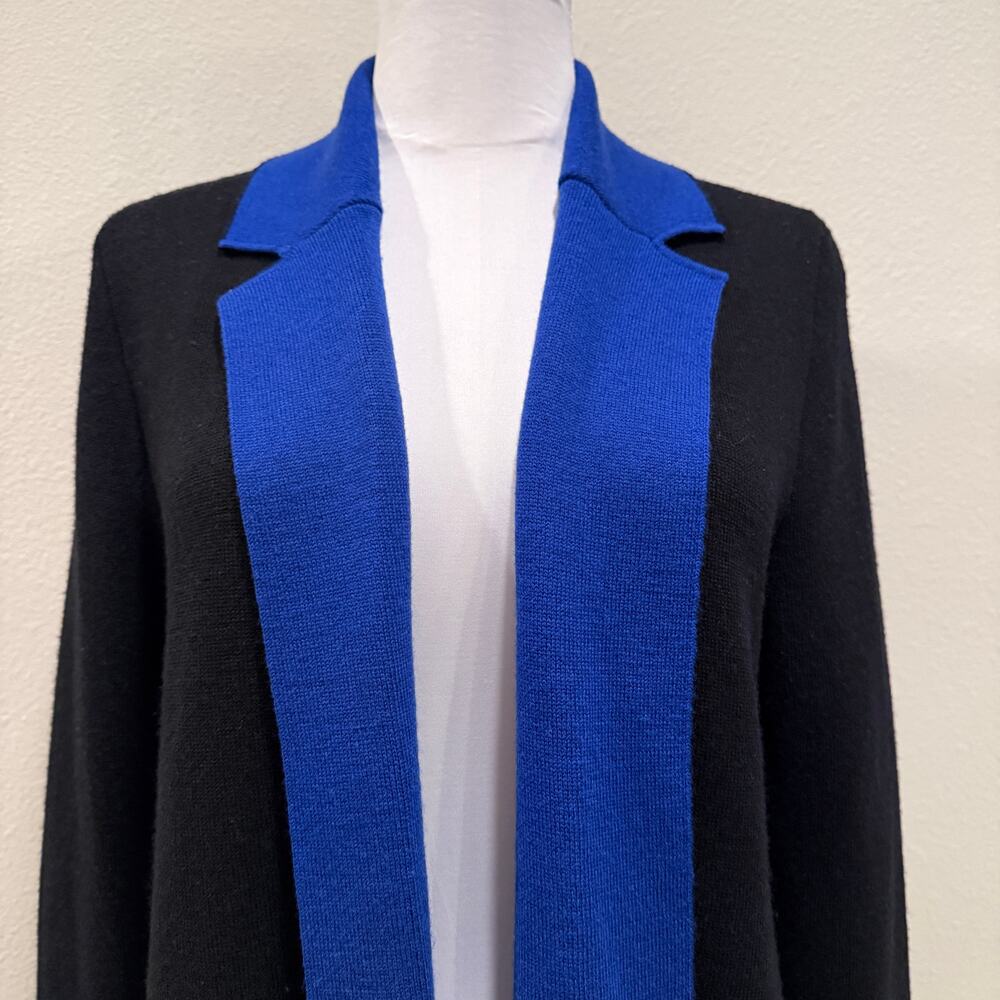 Talbots Pure Merino Wool Long Cardigan Small Black Blue Colorblock Office Career - Picture 5 of 8